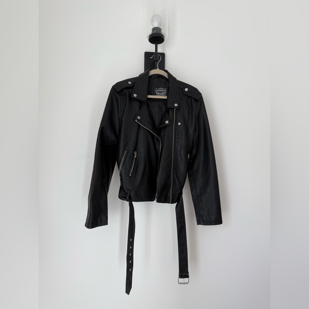 Levi's Black Leather Moto Jacket with Belt